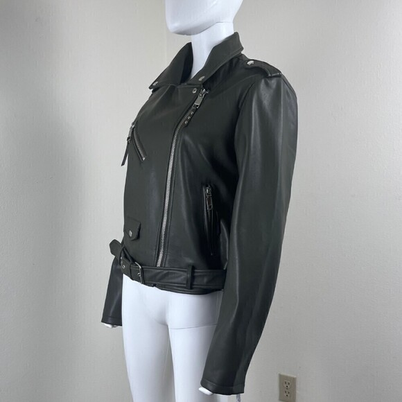 Rebecca Minkoff Women Size L Green Faux Leather Asymmetrical Moto NEW Jacket - Picture 12 of 16